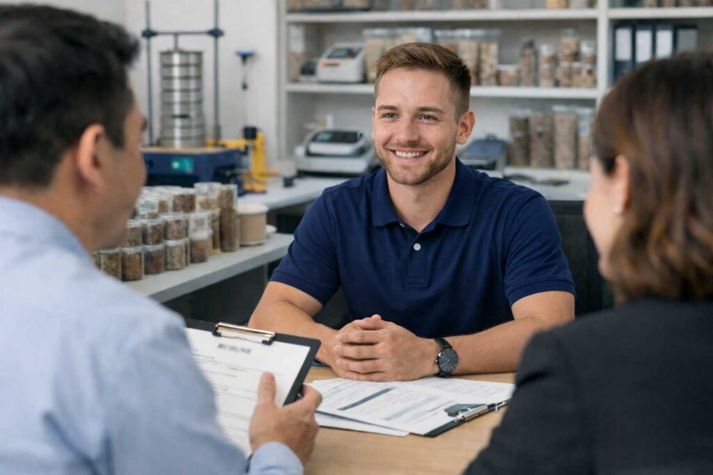 cmt-graduate-job-interview-geotechnical-lab-navy-polo